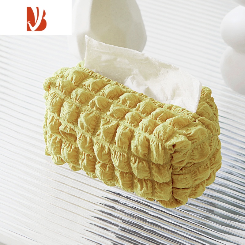 三维工匠福利款ins风奶油色纯色纸巾盒简约纸巾抽布艺纸巾套收纳袋抽纸盒 泡泡甜橙色抽纸盒(适合市面正常大小号抽纸)