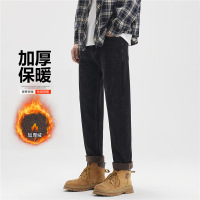 美式年冬季新款加绒牛仔裤男士青年休闲锥形舒适男士百搭长裤