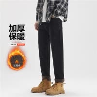 美式年冬季新款加绒牛仔裤男士青年休闲锥形舒适男士百搭长裤
