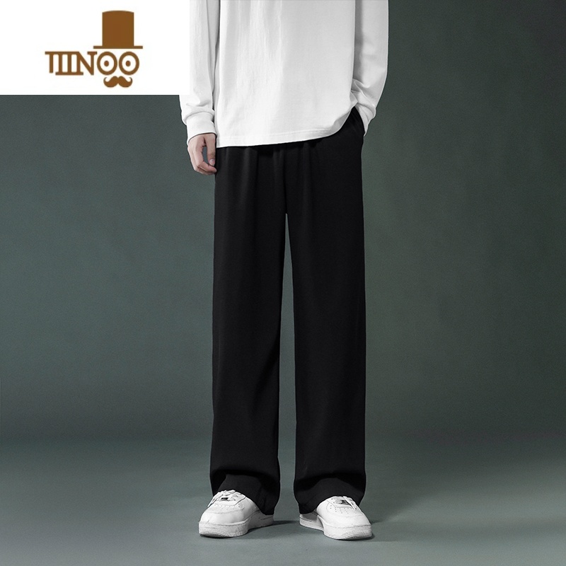 YANXU黑色裤子男士夏季薄款潮牌直筒宽松垂坠感阔腿裤男款冰丝休闲长裤