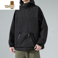 YANXU冲锋衣男士外套款潮牌休闲工装连帽夹克秋季青少年斜襟上衣服