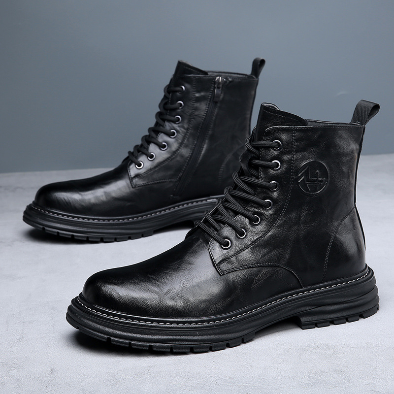 马丁靴男士潮款新款真皮冬季靴子男高帮工装靴加绒保暖男皮靴