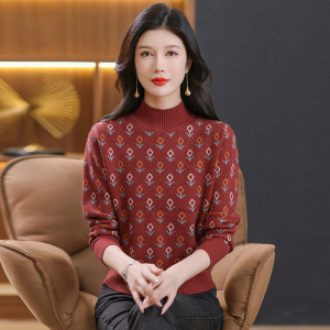 2024春秋新款山羊绒衫女针织衫打底衫毛衣圆领羊毛衫女修身短款毛衣女长袖简约绣花修身半高领毛针织衫女多款