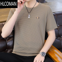 HLCOMAN2025夏季新款圆领冰丝短袖t恤男士休闲透气大码半袖体恤上衣潮衫