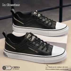 La Chessiers2025年春秋新款男鞋小白鞋男学生青少年百搭休闲运动板鞋 黑色 41码