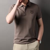 夏季男士丝光棉短袖T恤青年休闲薄款简约徽章纯色polo衫透气T恤