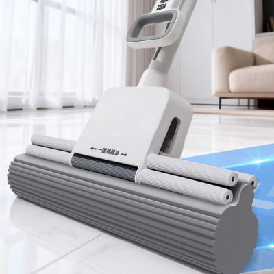 洁沐强海绵拖把家用一拖净免手洗滚轮式胶棉吸水神器 [大号33CM]一键快速换棉.共2个原装头