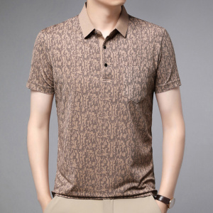 夏季中老年爸爸装休闲时尚短袖纯色百搭流行T恤轻奢透气柔软短袖t