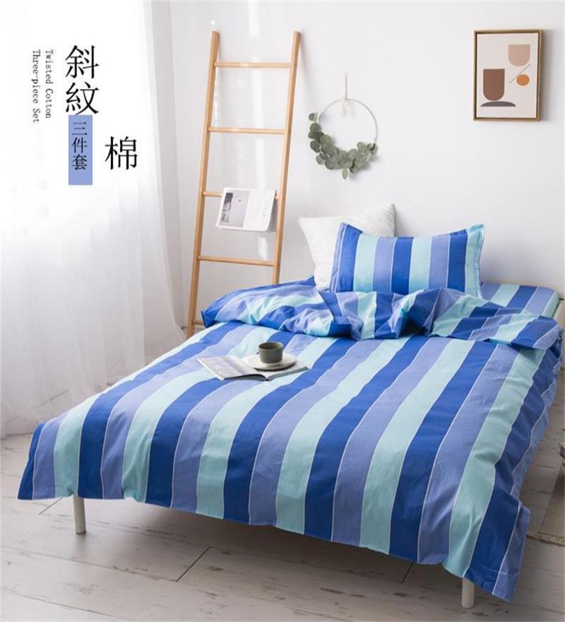 德泽单人蓝绿条斜纹全棉三件套 (可定制尺寸)DZ-T002/套