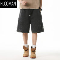 HLCOMAN[]牛仔短裤夏季男宽松中裤水洗做旧美式复古工装五分裤