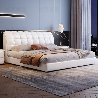 意式真皮床轻奢现代简约双人床主卧室软包婚床小户型家用储物大床