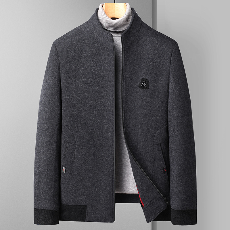 秋季立领加棉男士休闲夹克中老年羊毛茄克衫爸爸装男外套