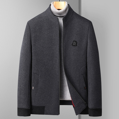 秋季立领加棉男士休闲夹克中老年羊毛茄克衫爸爸装男外套