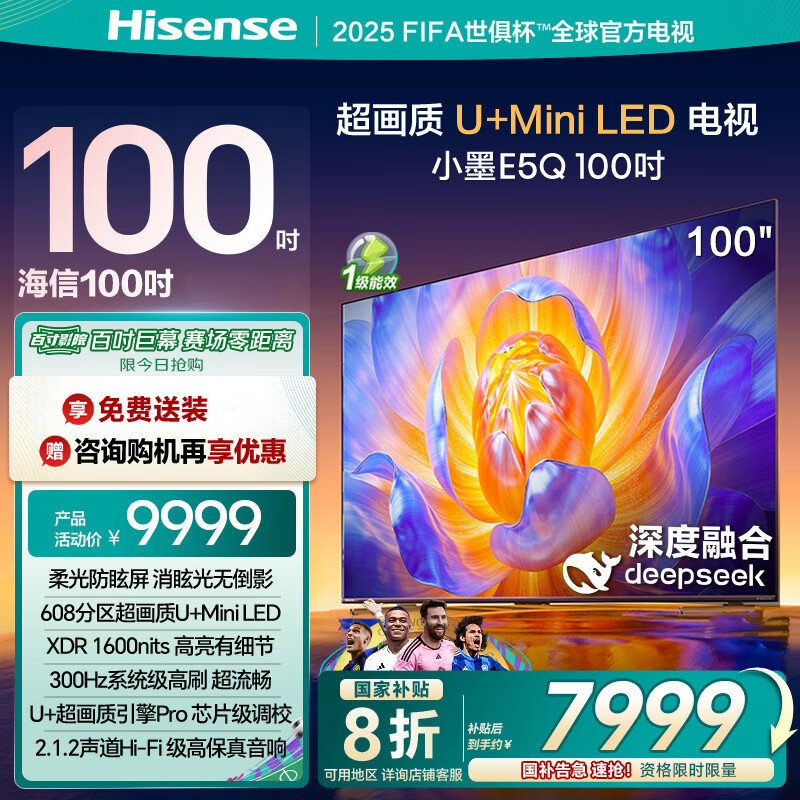 海信电视小墨E5Q 100英寸 超画质U+Mini LED 300Hz高刷 DeepSeek 智能柔光防眩100E5Q