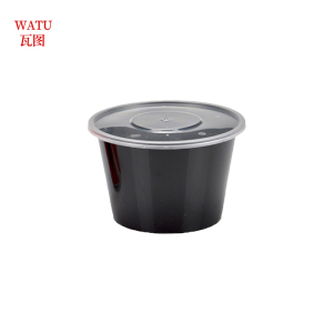 瓦图 一次性餐具黑色/透明圆盒 500ml 300个装