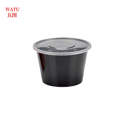 瓦图 一次性餐具黑色/透明圆盒 500ml 300个装