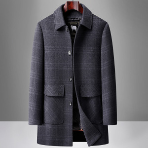 轻奢格子双面呢羊毛大衣冬季鹅绒脱卸内胆中老年爸爸装外套中长款