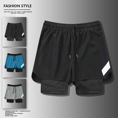 夏季新款男士韩版假两件轻薄冰丝速干美式运动短裤潮网红同款裤子