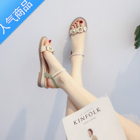 SUNTEK坡跟凉鞋女2023年新款夏季百搭仙女风配裙中跟时装网红夏天平底鞋