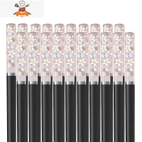 琥珀樱花筷子创意合金筷套装个性防滑日式家用可高温快子 敬平 黑粉樱花[10双装]