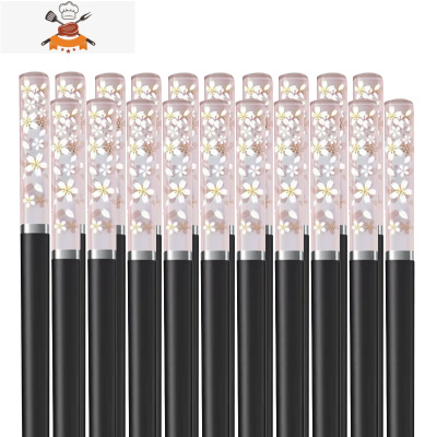 琥珀樱花筷子创意合金筷套装个性防滑日式家用可高温快子 敬平 黑粉樱花[10双装]