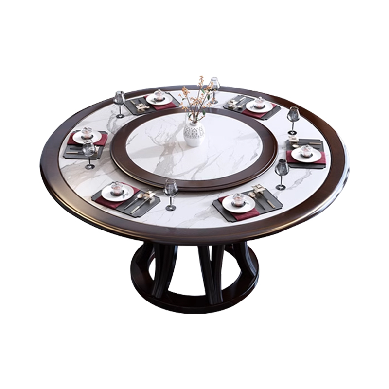 臻远 ZY5110220 岩板餐桌实木圆形餐桌椅组合1.8米圆桌12把餐椅