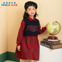 [新品5折价:105元]铅笔俱乐部童装2025秋装新款女童连衣裙儿童两件套格子衬衫裙可拆背心