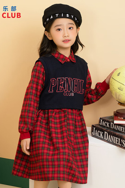 [1件3折]铅笔俱乐部童装2025秋装新款女童连衣裙儿童两件套格子衬衫裙可拆背心