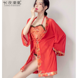 长夜漫漫 女式情趣睡衣唐装外套肚兜情趣内衣古典宫廷透视新娘装大红色肚兜古风诱惑性感刺绣古装贵妃服夫妻助情成人用品