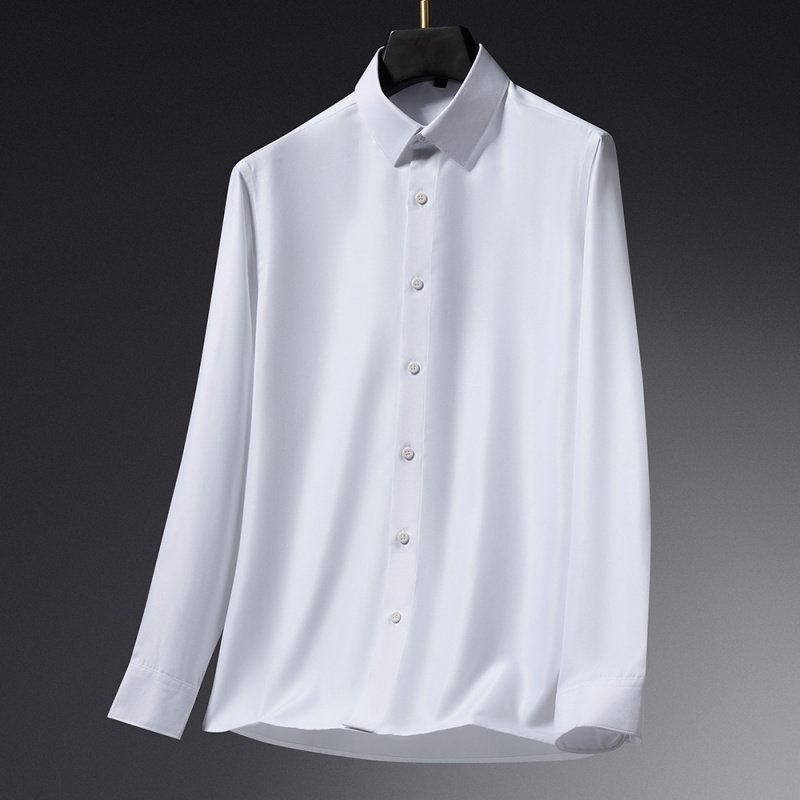 秋季新款含羊毛莫代尔长袖衬衫男士简约工装衬衣纯色潮流商务寸衫