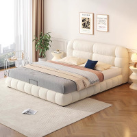 欧梵森 法式奶油风科技布艺床1.8米轻奢主卧软包泡芙大床1.5m现代简约婚床双人床储物床