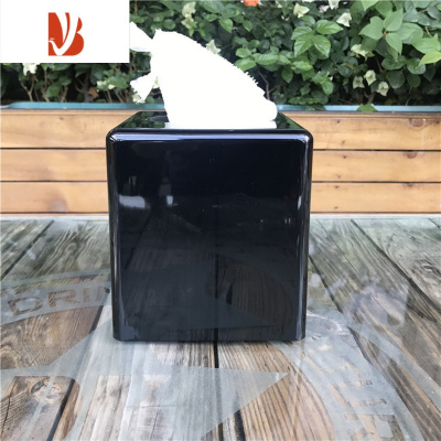 三维工匠亚克力透明纸巾盒 客房饭店餐厅防摔纸巾座方形圆形PC抽纸盒 正方形(黑色款)