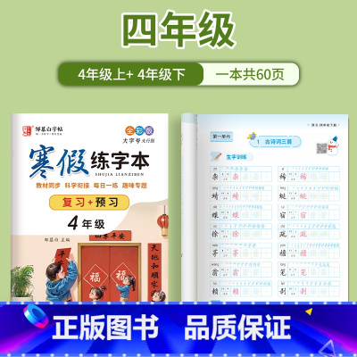 4年级[影片教学 复习+预习] [正版]邹慕白寒假练字帖本语文同步寒假复习预习升学衔接人教版全彩一二三四五六七八年级上下