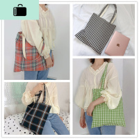 文艺清新格子棉布购物袋百搭韩版格纹帆布单肩手提包学生书包NEW LAKE女士单肩包