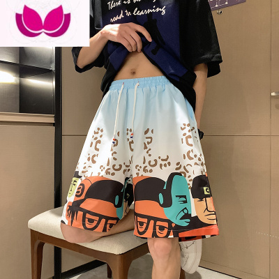 七斓情侣装印花沙滩裤男速干可下水大码夏季冰丝五分短裤海边大裤衩潮