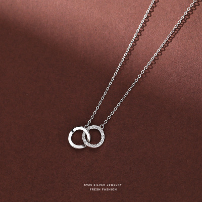 S925纯银环环相扣镶钻项链女ins 小众设计感轻奢气质锁骨链可代发送女朋友老婆情人节七夕生日礼物