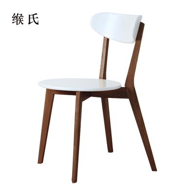缑氏办公椅简约现代休闲书桌椅餐桌凳子橡木靠背椅胡桃色骨架白色圆形座面