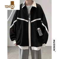 YANXUvibe美式外套男ins潮秋季款拼接条纹痞帅夹克薄款oversize棒球服
