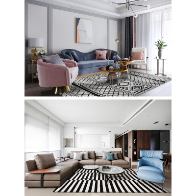 家柏饰(CORATED)民宿黑白条纹客厅地毯北欧风格几何现代简约沙发茶几地垫