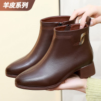 真皮女鞋25秋冬新款英伦复古侧拉链粗跟靴子马丁靴软底中跟女短靴