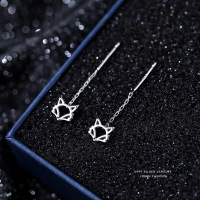 森系狐狸耳线女s999纯银小清新流苏耳钉甜美耳坠简约动物足银耳饰送女朋友老婆情人节七夕生日礼物