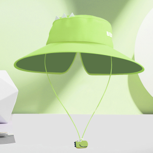 杯具熊儿童防晒帽子遮脸防紫外线男女童夏季护颈沙滩大檐渔夫帽 小恐龙 均码3岁-8岁