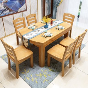 全简橡胶木餐桌家用一桌六椅组合客厅实木餐桌椅