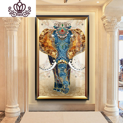 封后(FENGHOU)吉祥大象钻石画满钻石绣玄关竖版贴钻十字绣2019新款客厅欧满钻版-110x210厘米5D魔方圆