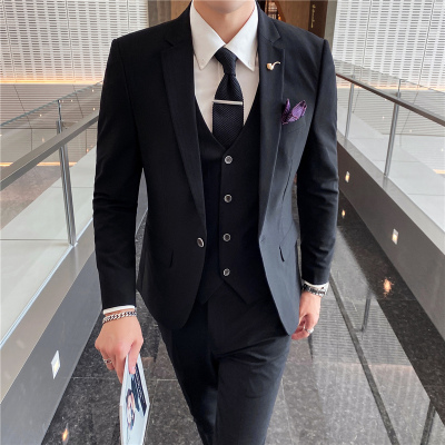 蓝缕金(LANLVJIN)男士西服套装男商务休闲西装三件套韩版修身帅气英伦风青年职业正装工作服结婚新郎伴郎礼服