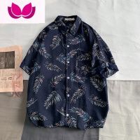 七斓夏威夷花衬衫男短袖宽松沙滩衬衣古着港风ins复古痞帅情侣外套男