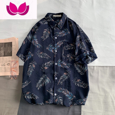 七斓夏威夷花衬衫男短袖宽松沙滩衬衣古着港风ins复古痞帅情侣外套男
