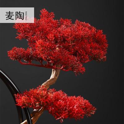 美帮汇新中式松铁艺家居摆件客厅迎客松假装绿植玄关办公禅意装饰品