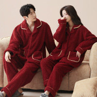情侣睡衣秋冬季珊瑚绒本命年喜庆结婚大红色一男士一女家居服套装_332