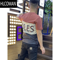 HLCOMAN短袖男潮牌拼色大字母休闲圆领t恤夏季百搭套头上衣服帅气半截袖